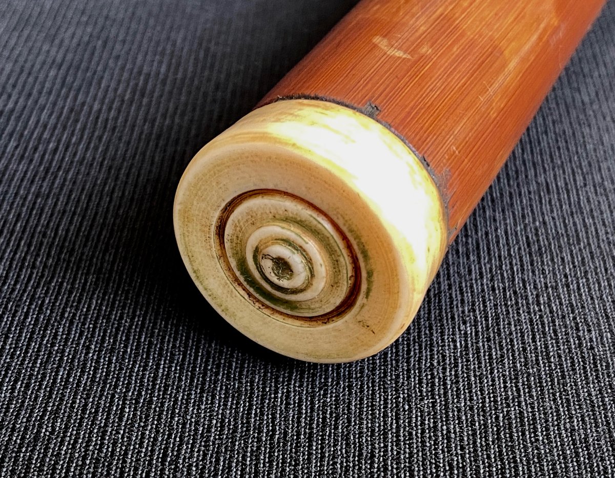 Opium Pipe In Bamboo, Paktong And Coloured Stones-photo-3