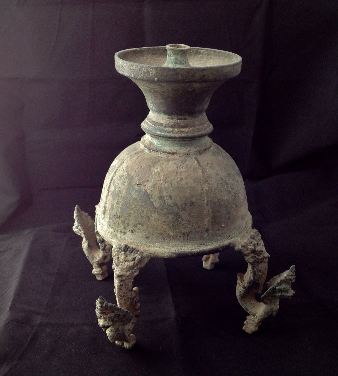 Khmer Bronze. Large Oil Lamp-photo-2