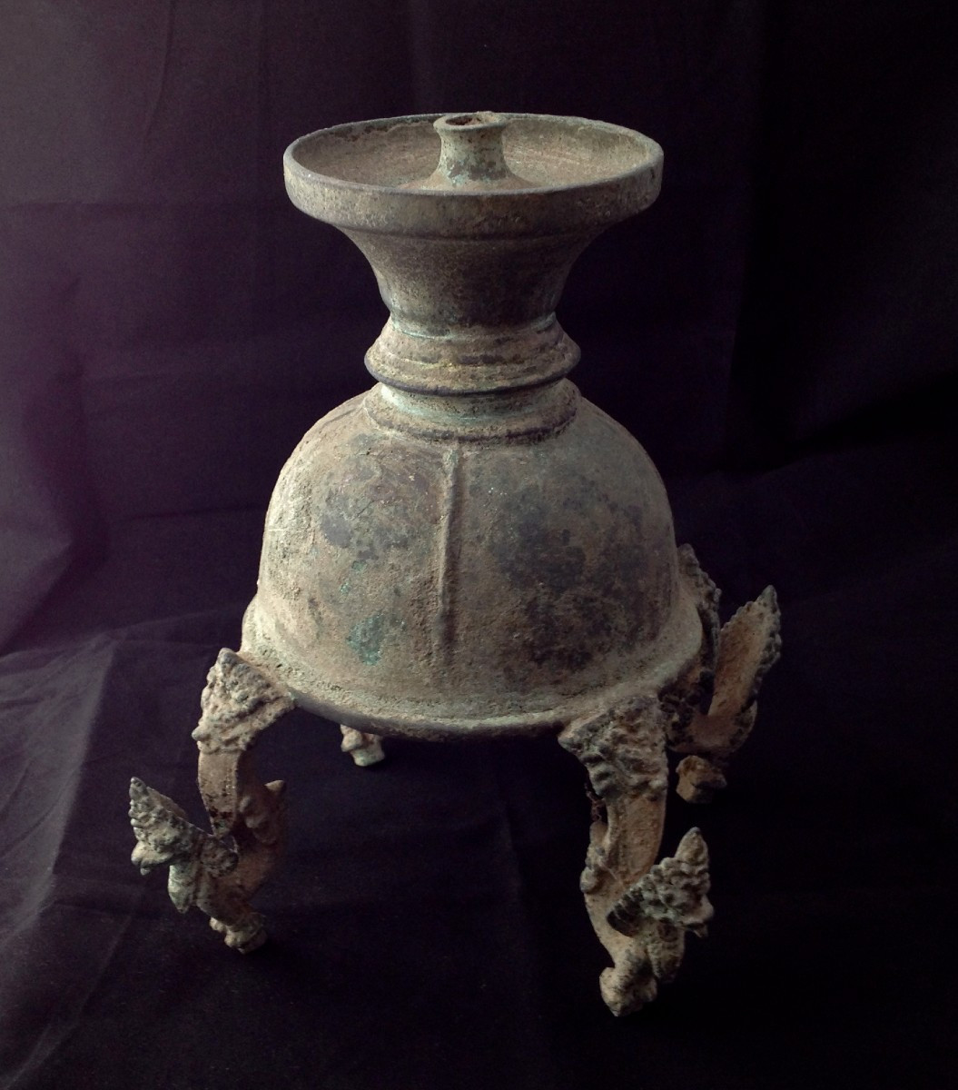 Khmer Bronze. Large Oil Lamp