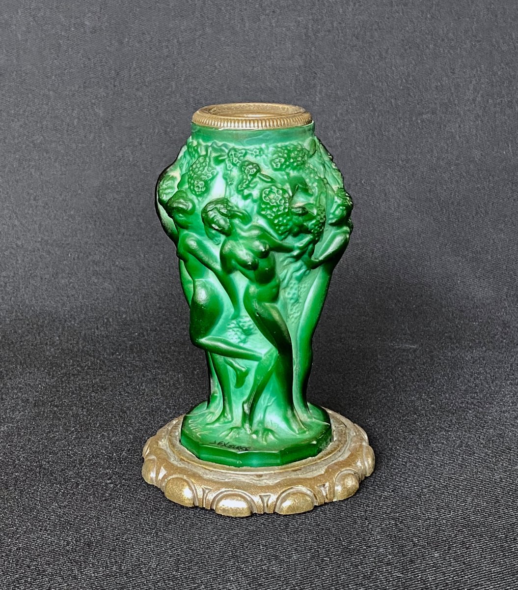 Vase en verre malachite Art Déco monté bronze-photo-3