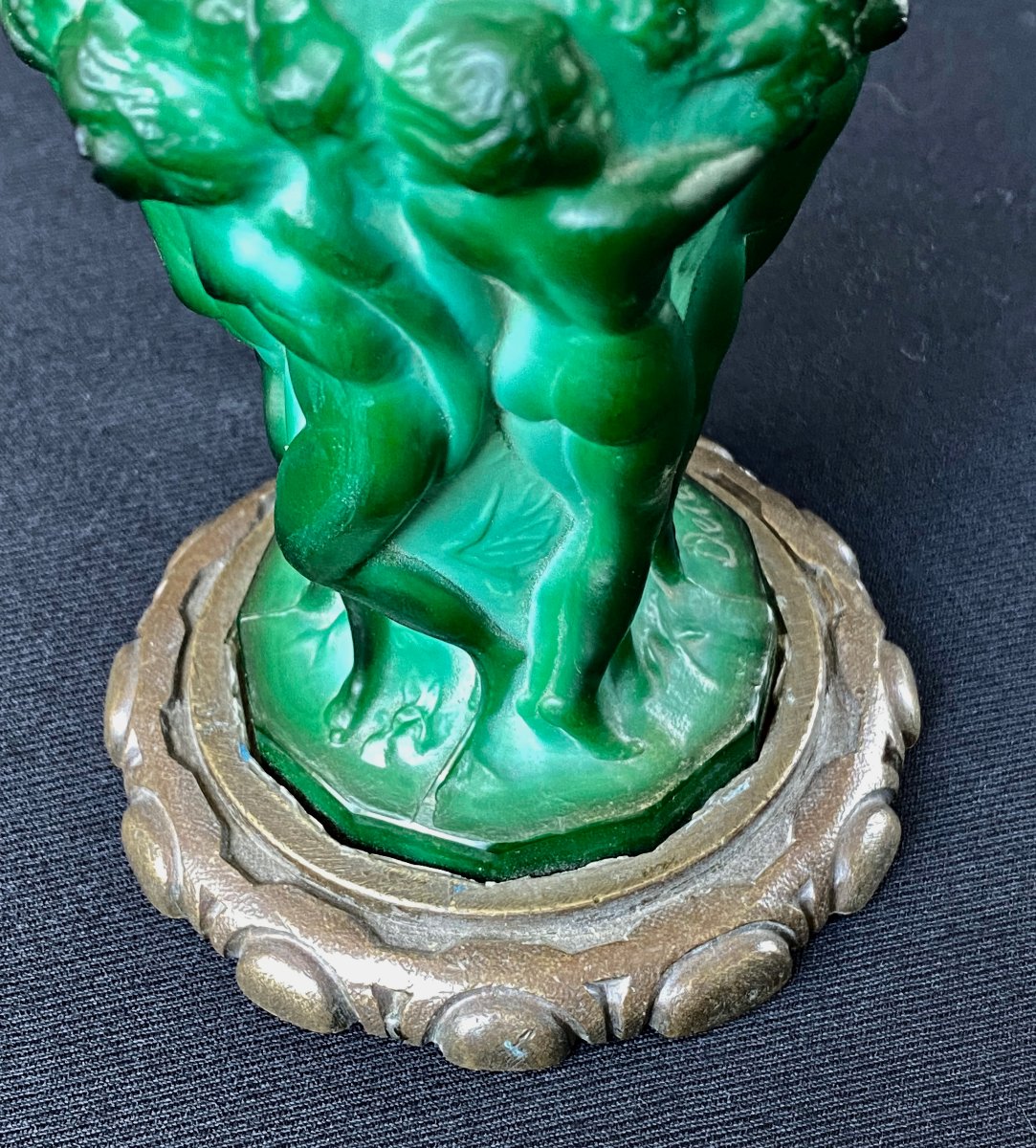 Vase en verre malachite Art Déco monté bronze-photo-4
