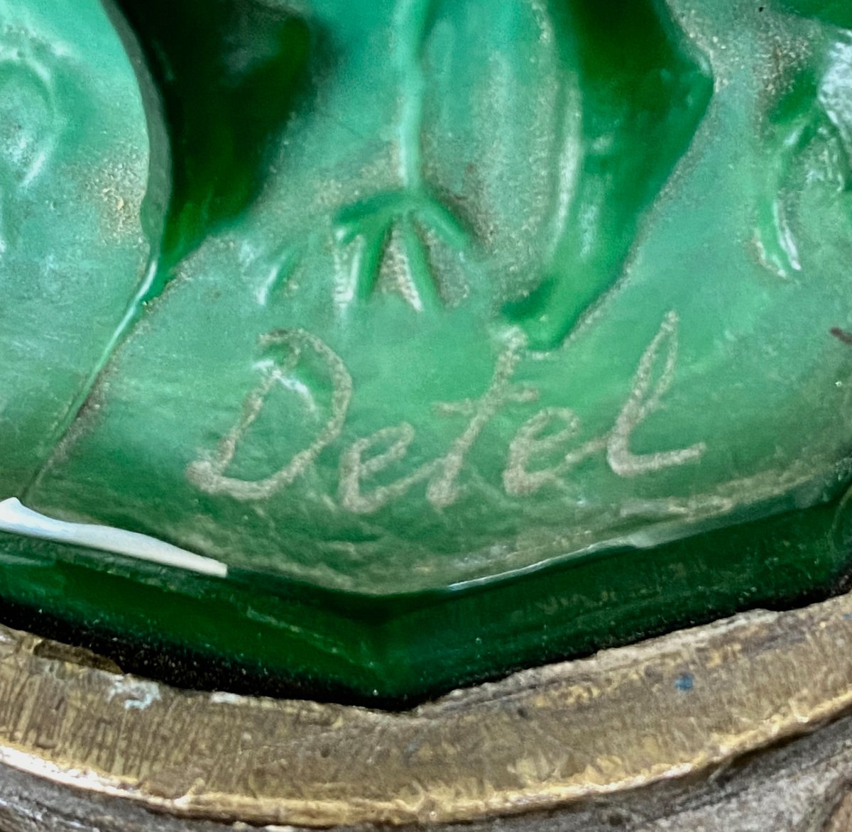 Vase en verre malachite Art Déco monté bronze-photo-1