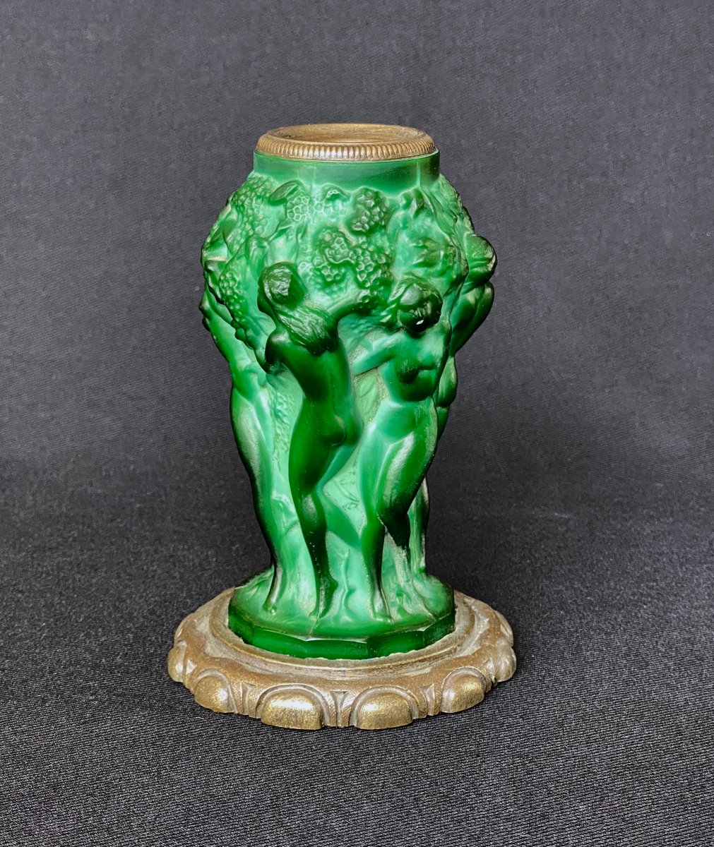 Vase en verre malachite Art Déco monté bronze