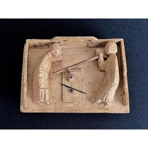 Scène de fumerie d'opium en bois sculpté (c. 1930)