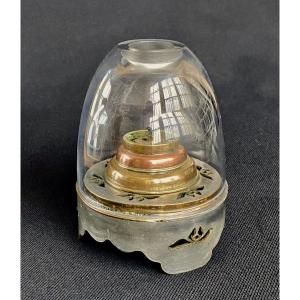Lampe à opium en étain, laiton et cuivre