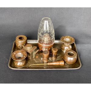 Damascened Bronze Opium Smoker's Set