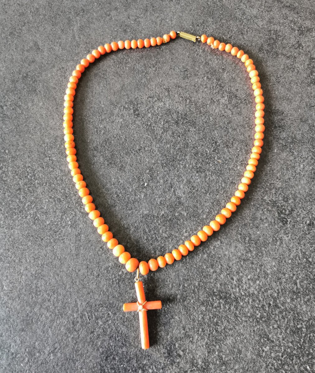Necklace With Its Coral Cross, 19th Century-photo-3