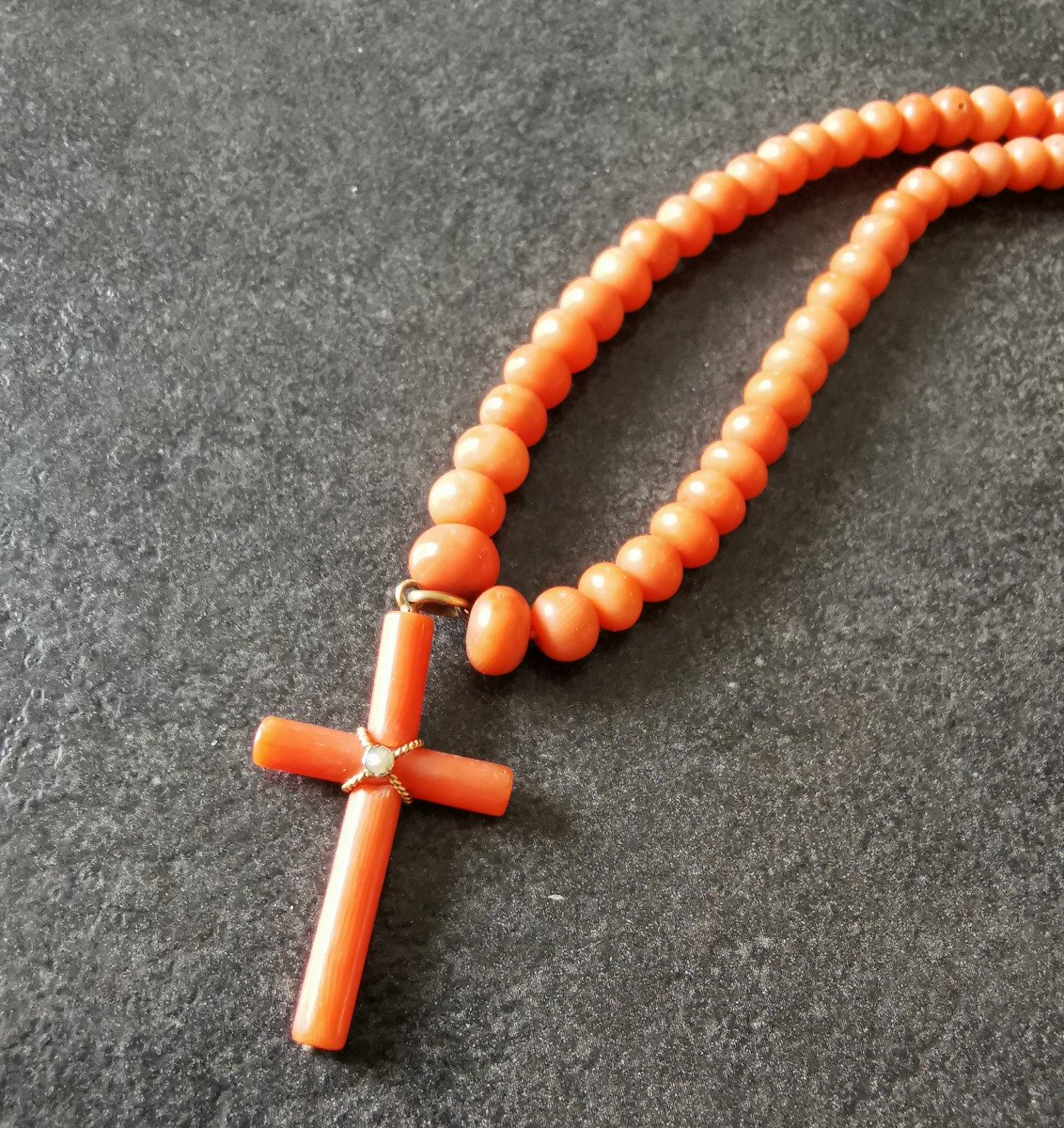 Necklace With Its Coral Cross, 19th Century-photo-4