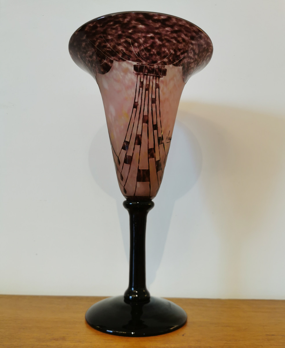 Schneider Le Verre Français Vase, "necklaces" Model, Art Deco Period -photo-3