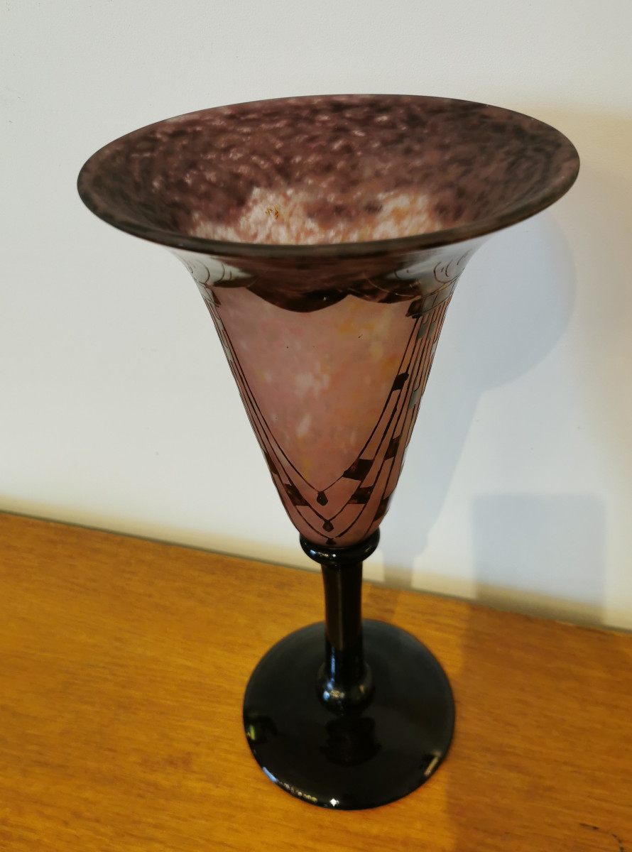 Schneider Le Verre Français Vase, "necklaces" Model, Art Deco Period -photo-1