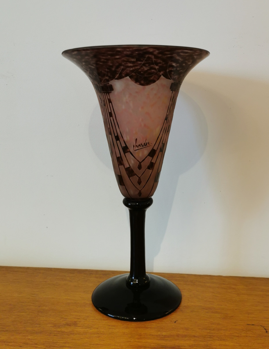 Schneider Le Verre Français Vase, "necklaces" Model, Art Deco Period 