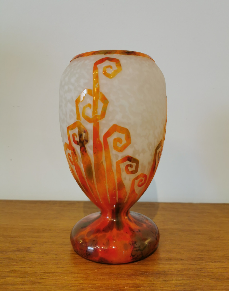 Schneider Le Verre Français Vase, "fern" Model, Art Deco Period -photo-3