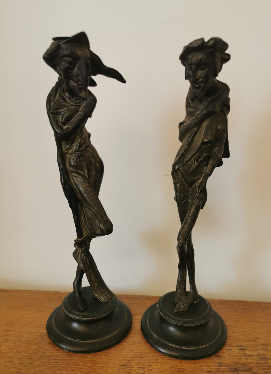 Pair Of Candlesticks Representing Caricatures, 19th Century. -photo-2