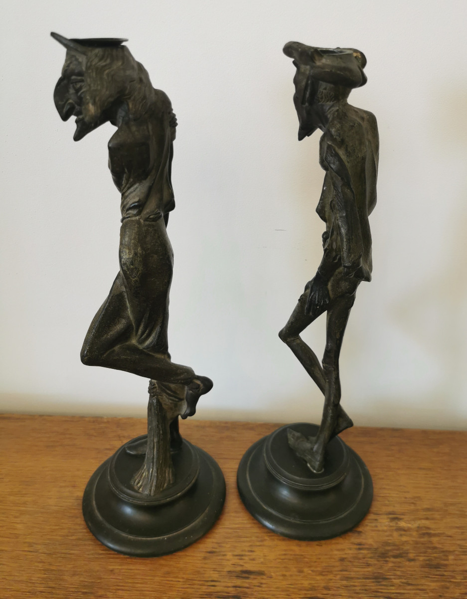 Pair Of Candlesticks Representing Caricatures, 19th Century. -photo-3