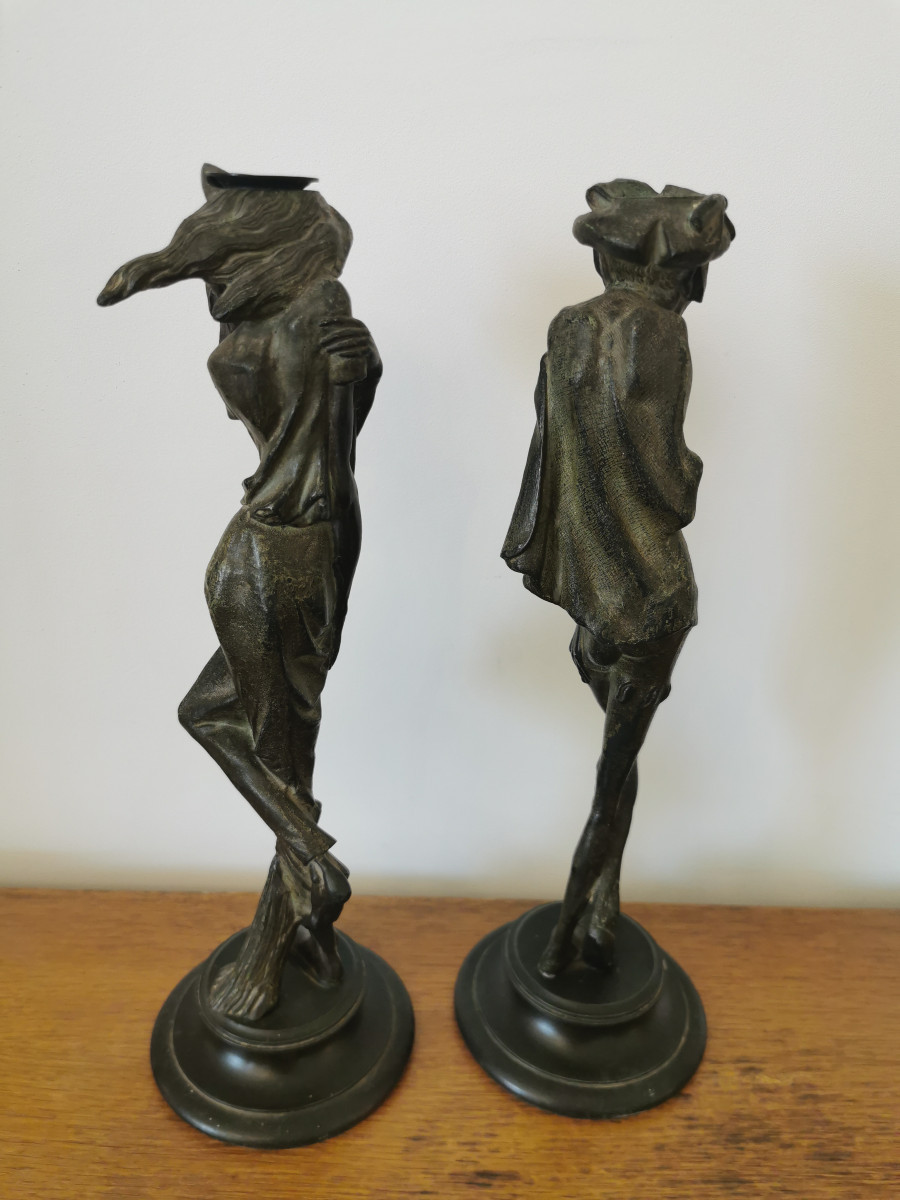 Pair Of Candlesticks Representing Caricatures, 19th Century. -photo-4