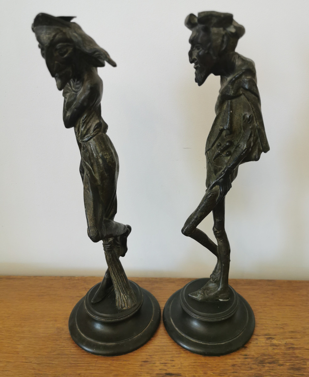 Pair Of Candlesticks Representing Caricatures, 19th Century. 