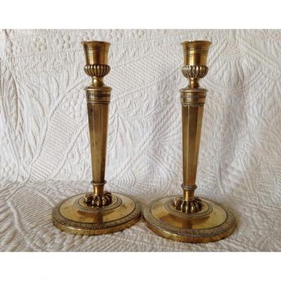 Pair Of Candlestick In Bronze Dore, Restoration Era, Nineteenth