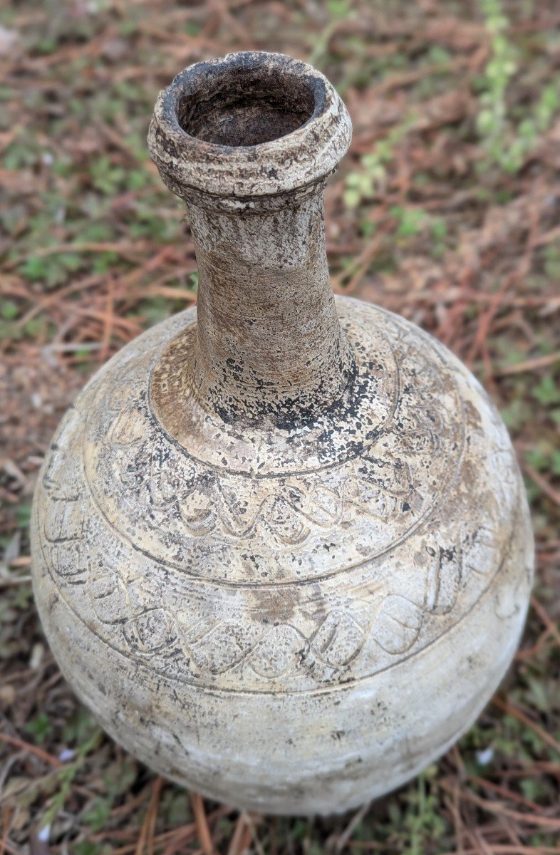 19th Century Stoneware Bottle, Terracotta, Incised Decoration -photo-3