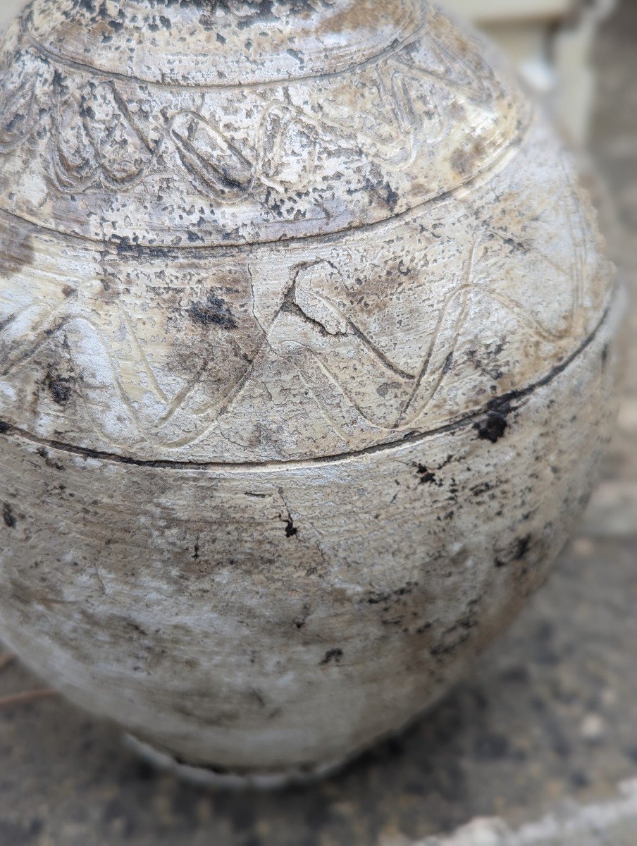 19th Century Stoneware Bottle, Terracotta, Incised Decoration -photo-8