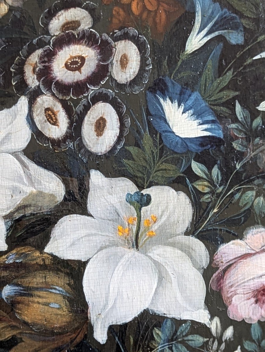 Oil On Panel Bouquet With Blue Ribbon-photo-4