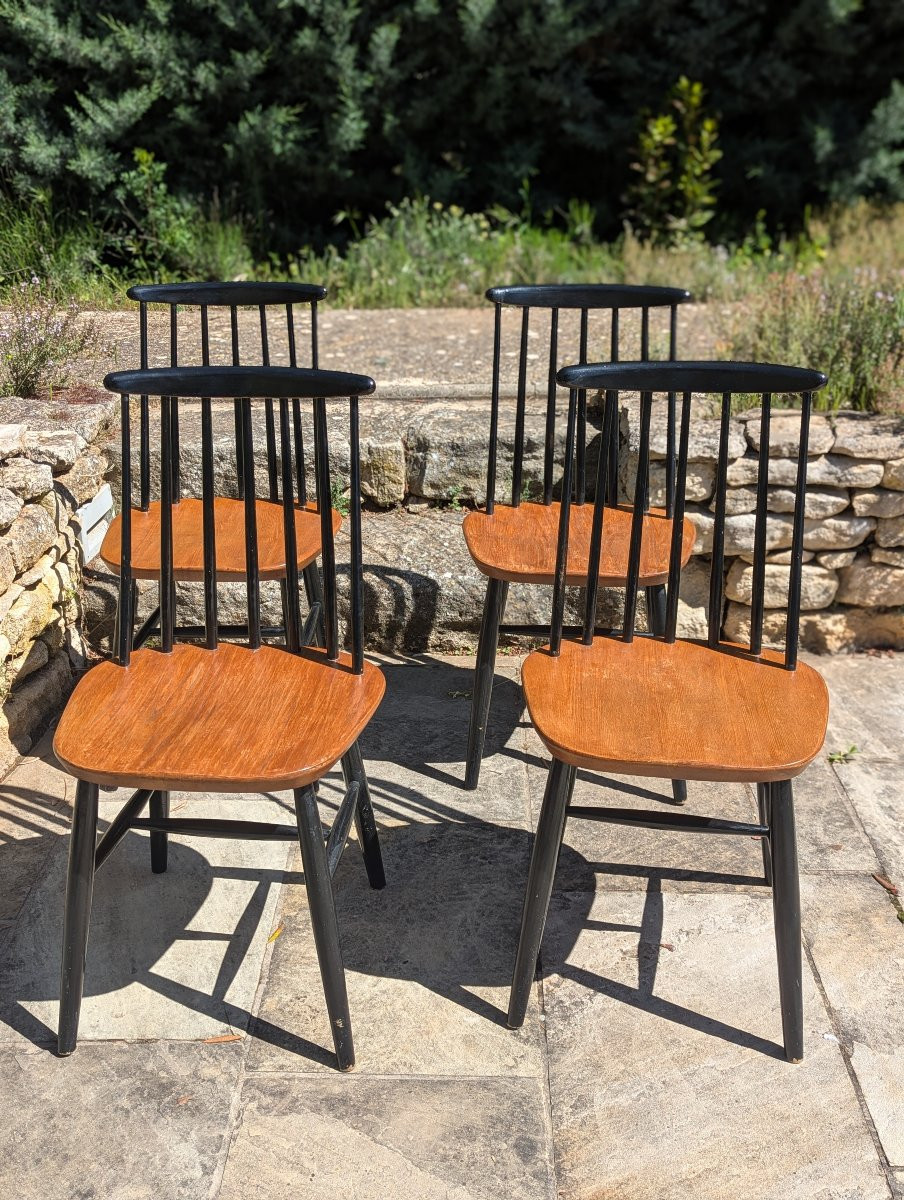Série de quatre chaises Scandinaves modèle " Fanett " Ilmari Tapiovaara-photo-5