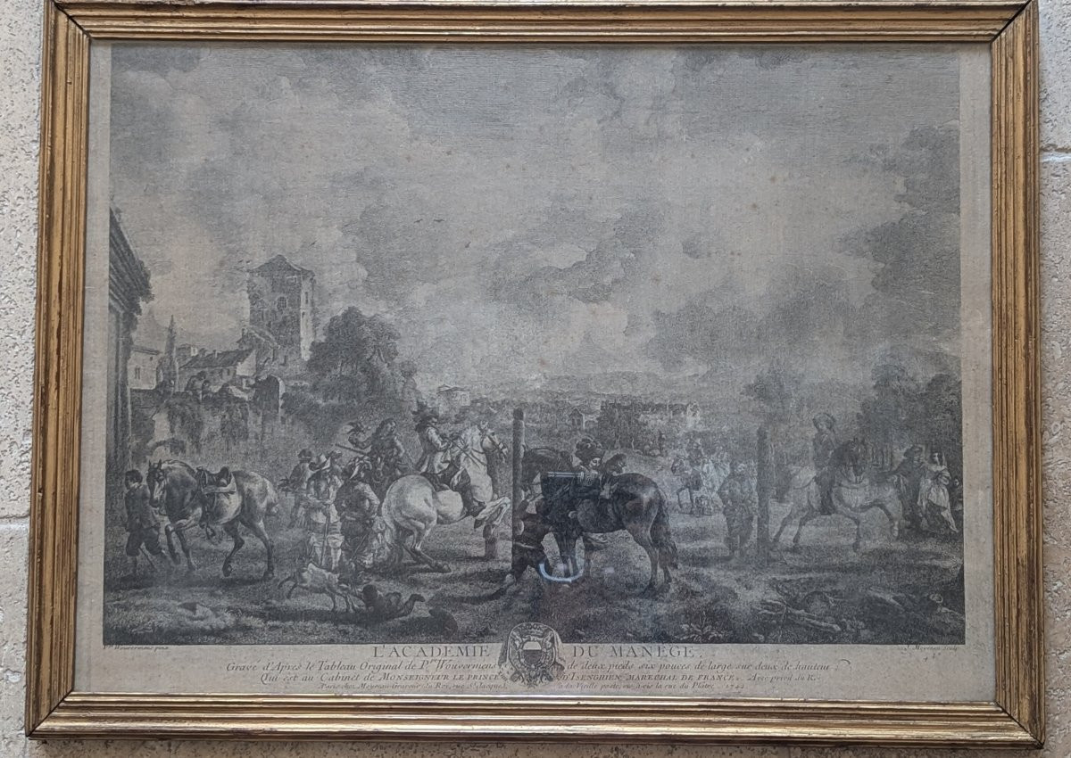 The Academy Of The Riding School After Ph. Wouverman, Engraved By J. Moyreau 1742-photo-2