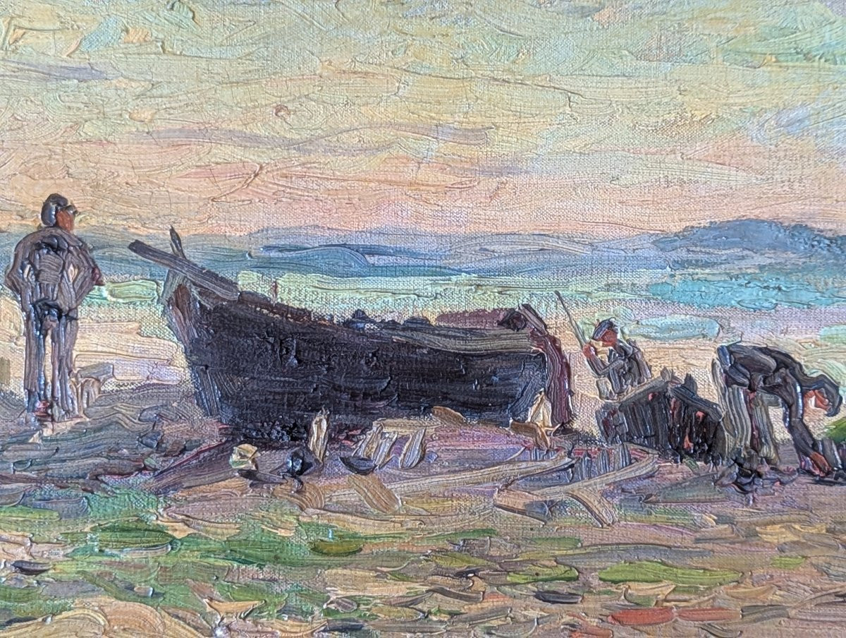 Impressionist Painting Of Fishermen At Sunset-photo-4