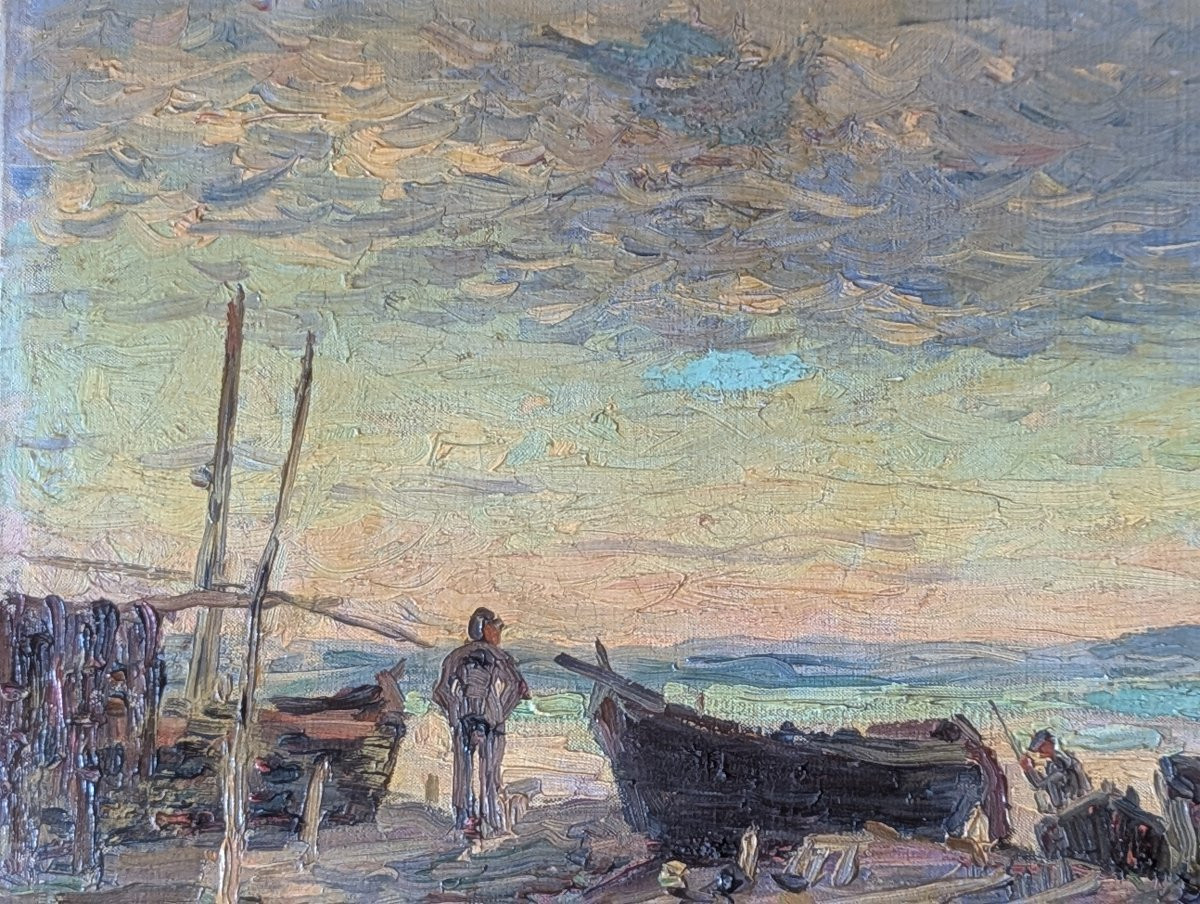 Impressionist Painting Of Fishermen At Sunset-photo-3