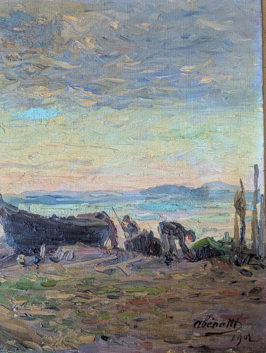 Impressionist Painting Of Fishermen At Sunset-photo-5