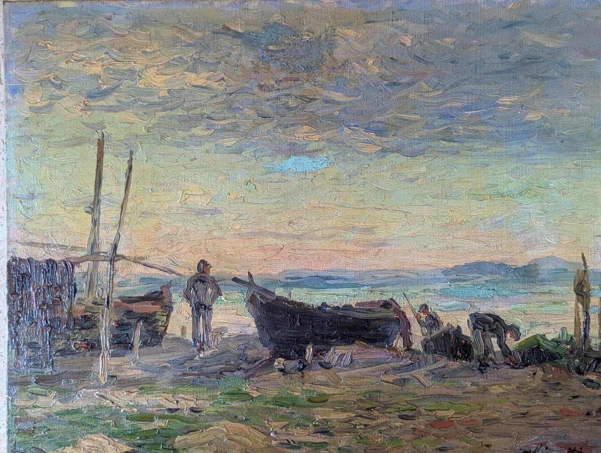 Impressionist Painting Of Fishermen At Sunset-photo-6