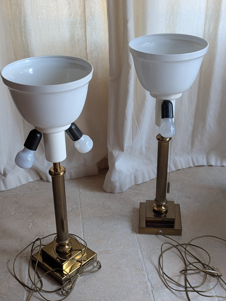 Pair Of Brass Column Lamps -photo-4