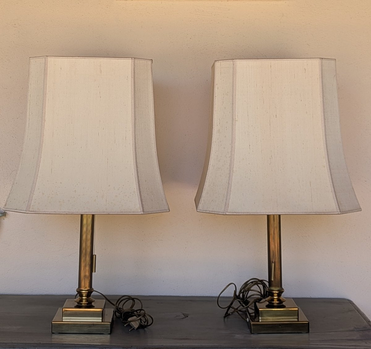 Pair Of Brass Column Lamps -photo-2