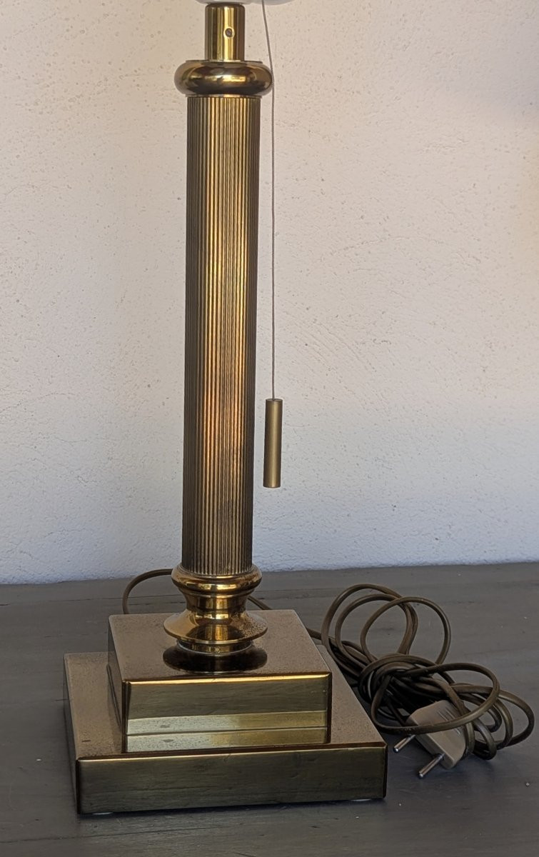 Pair Of Brass Column Lamps -photo-3