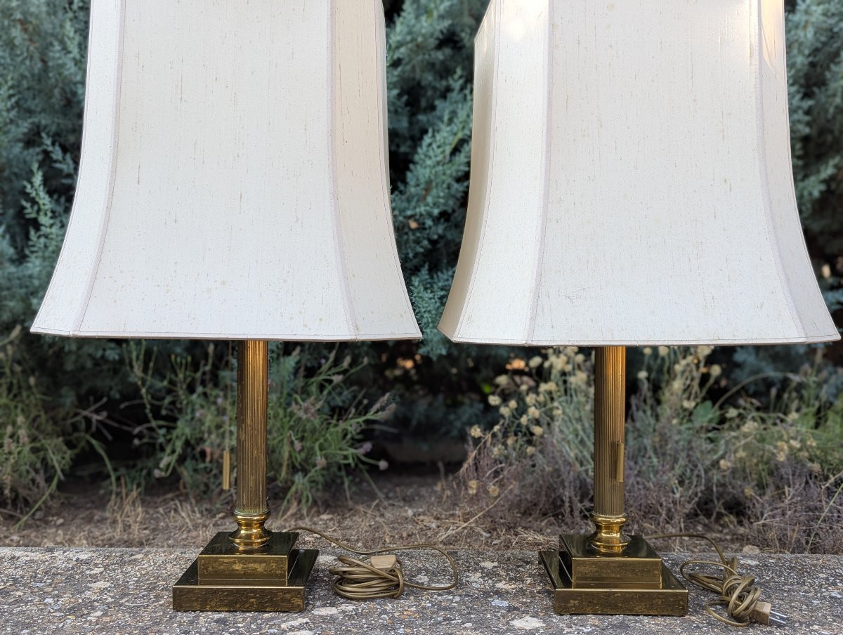 Pair Of Brass Column Lamps -photo-7