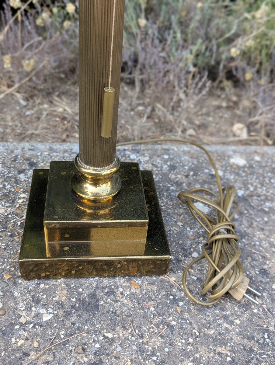 Pair Of Brass Column Lamps -photo-8