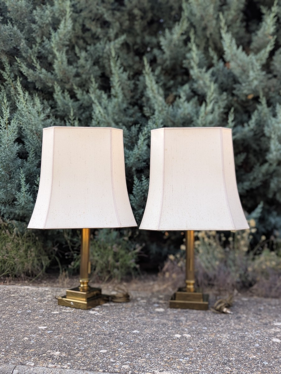 Pair Of Brass Column Lamps 