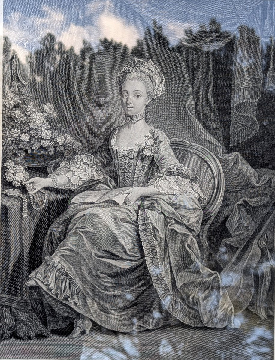 L' Amour des fleurs grande gravure encadrée XVIII ème siècle d'après Le Prince-photo-2