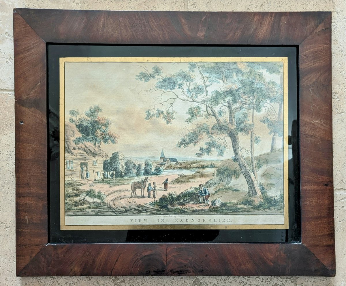 Three English Watercolor Engravings Framed Under Glass, 18th Century -photo-2