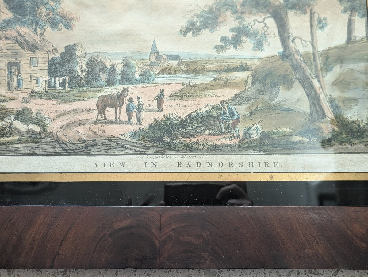 Three English Watercolor Engravings Framed Under Glass, 18th Century -photo-5