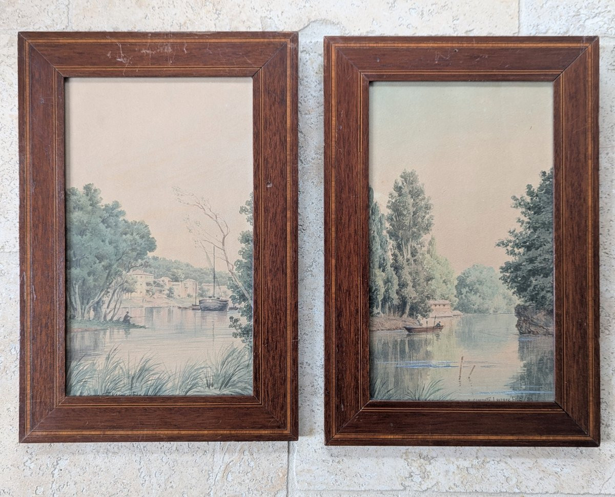 Deux aquarelles, encadrées sous verre, signées Jules Coulange Lautrec -photo-2