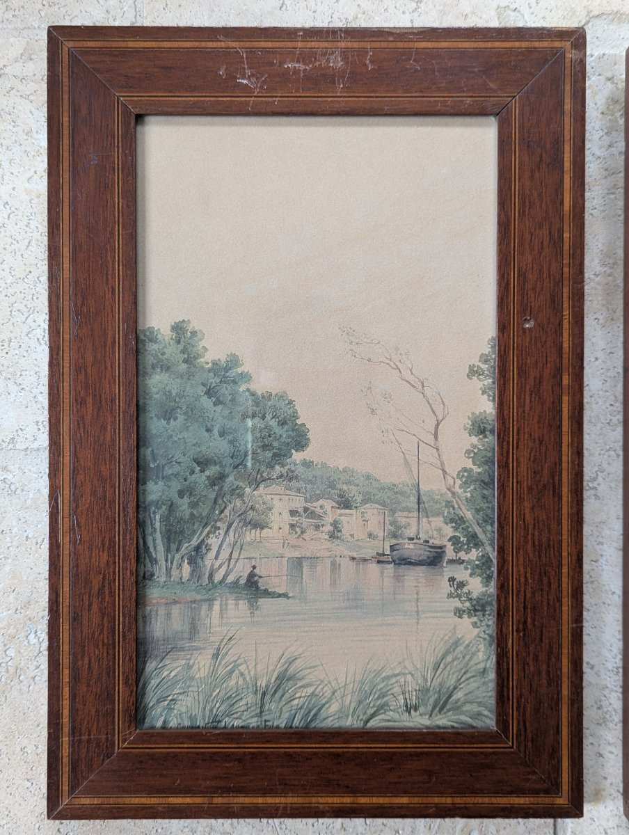 Deux aquarelles, encadrées sous verre, signées Jules Coulange Lautrec -photo-2