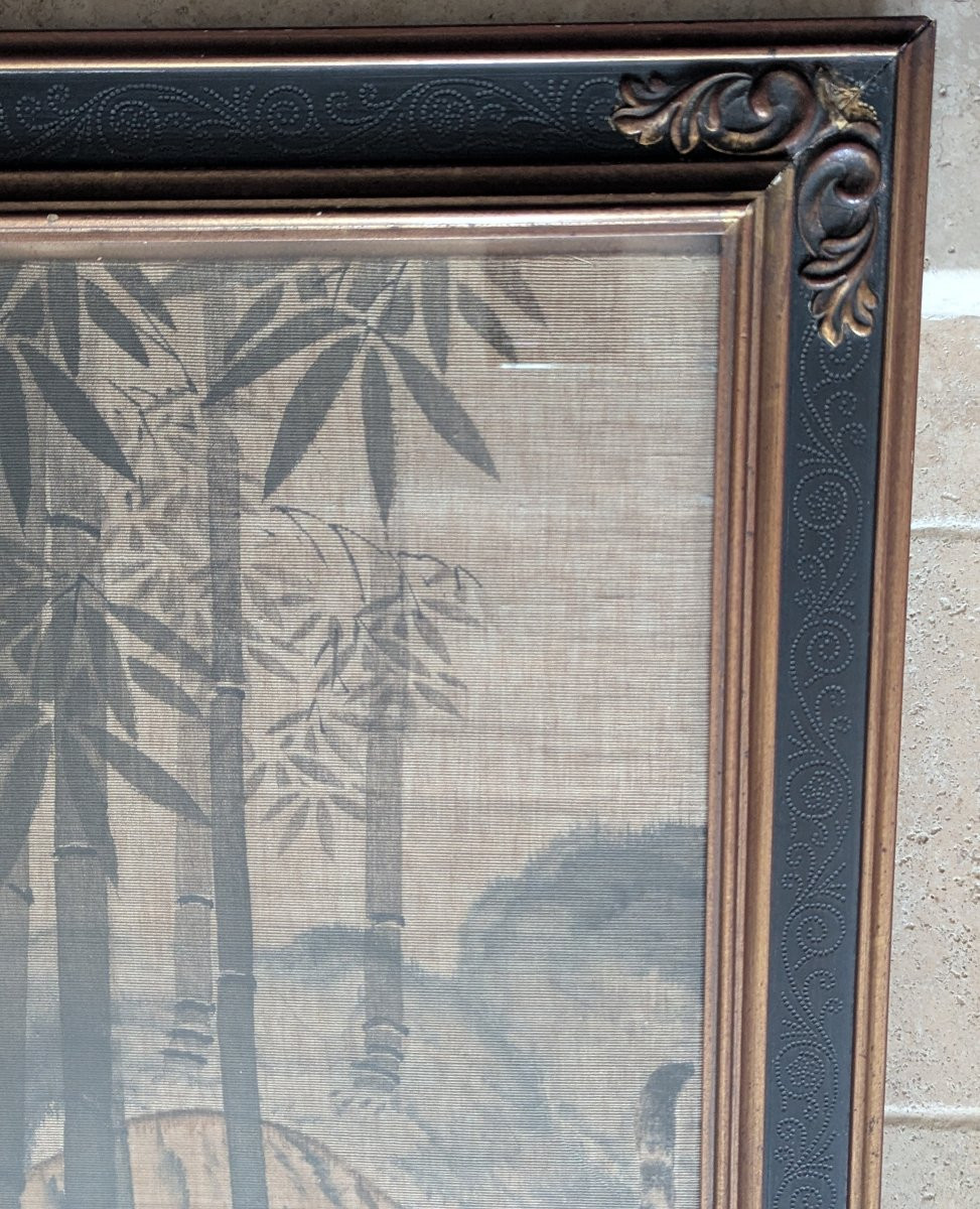 Japanese Silk Painting, Circa 1900. Tigers In A Bamboo Forest -photo-3