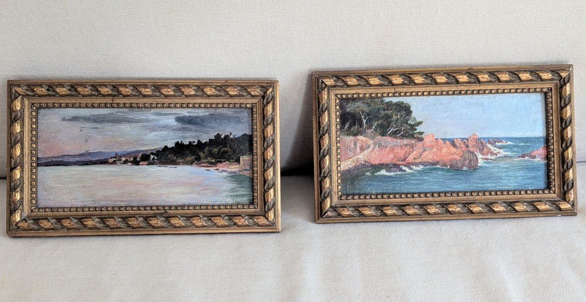 Pair Of Framed Paintings, St Raphael, 1913-photo-2