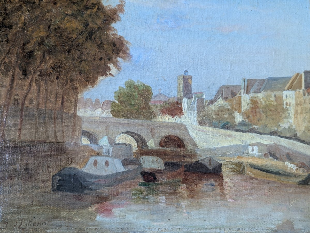 Estienne (henry D') Paris, Quais De Seine Signed Painting, Framed -photo-1