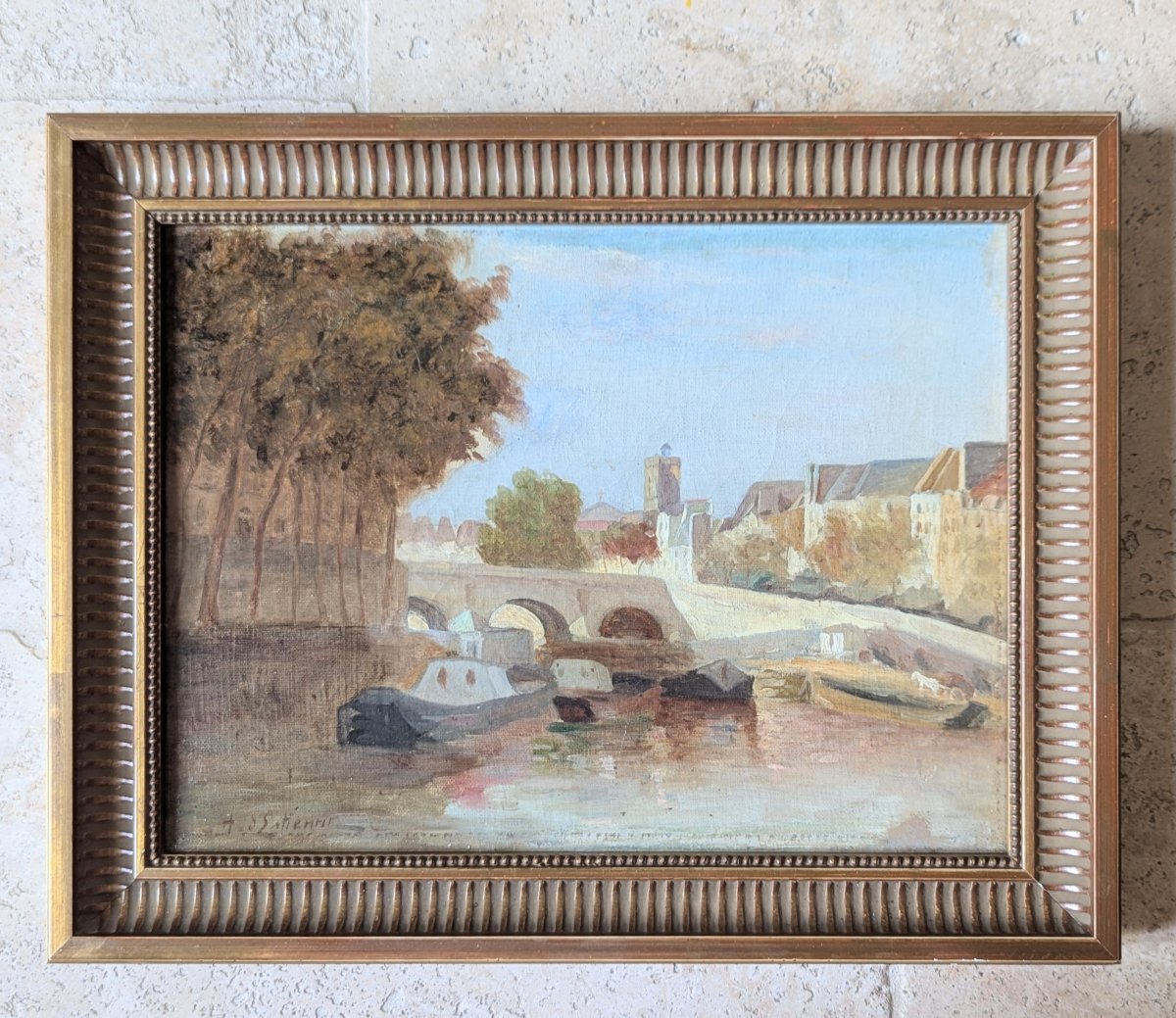 Estienne (henry D') Paris, Quais De Seine Signed Painting, Framed 