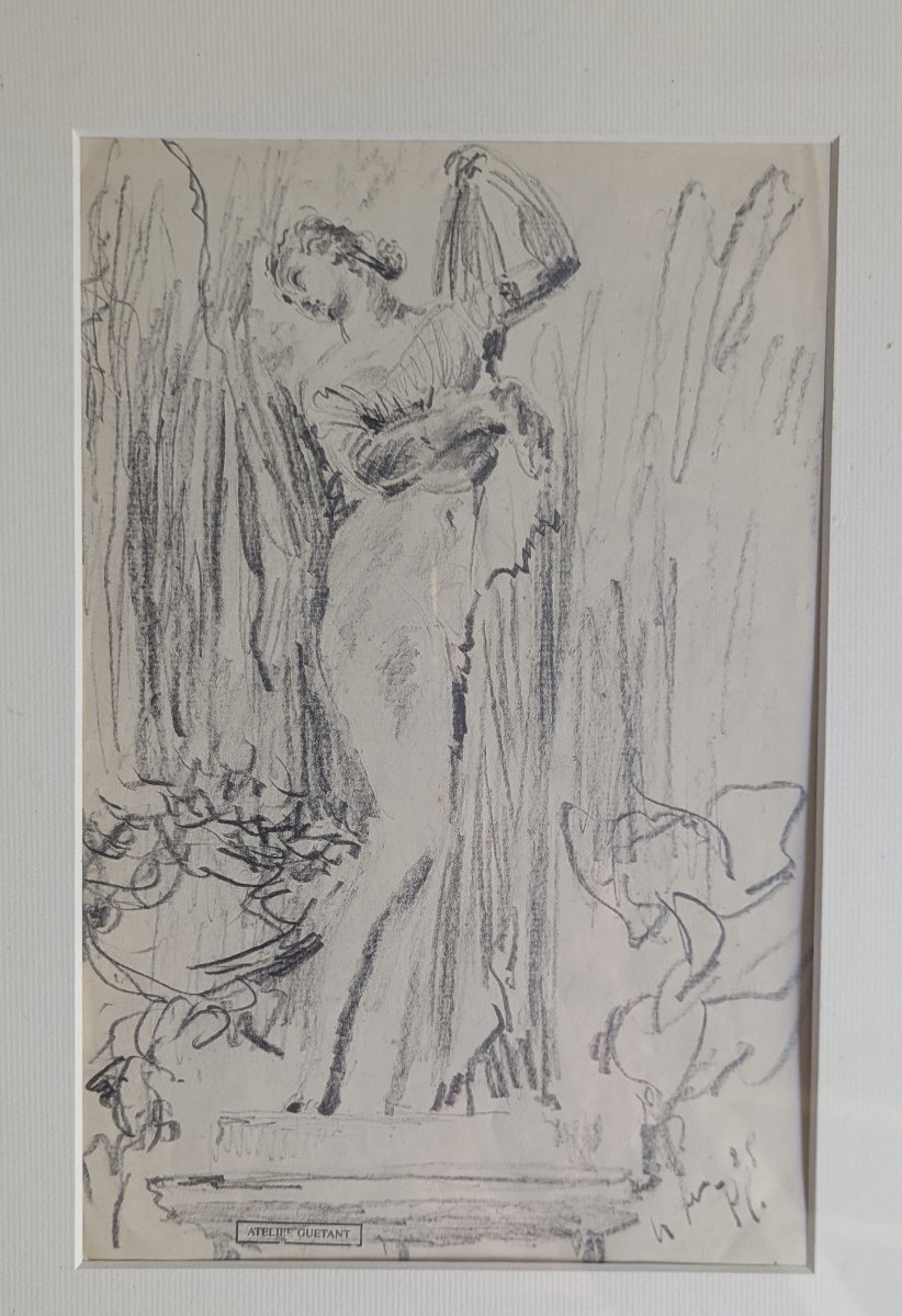 Gustave Guétant Etude de femme dessin encadré sous verre-photo-2