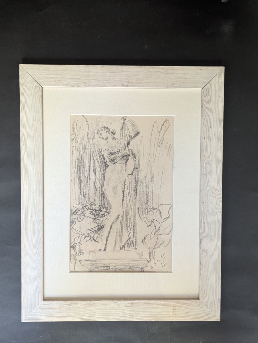 Gustave Guétant Etude de femme dessin encadré sous verre-photo-3