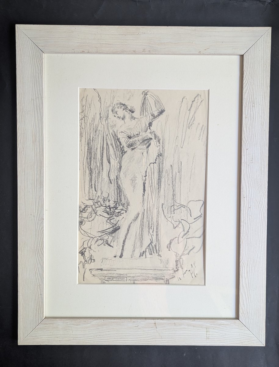 Gustave Guétant Etude de femme dessin encadré sous verre-photo-4