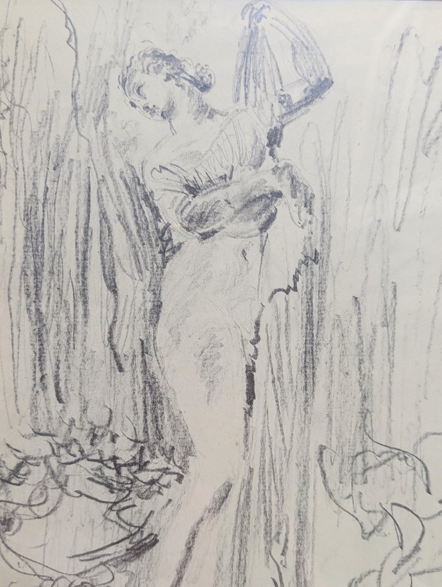 Gustave Guétant Etude de femme dessin encadré sous verre-photo-1