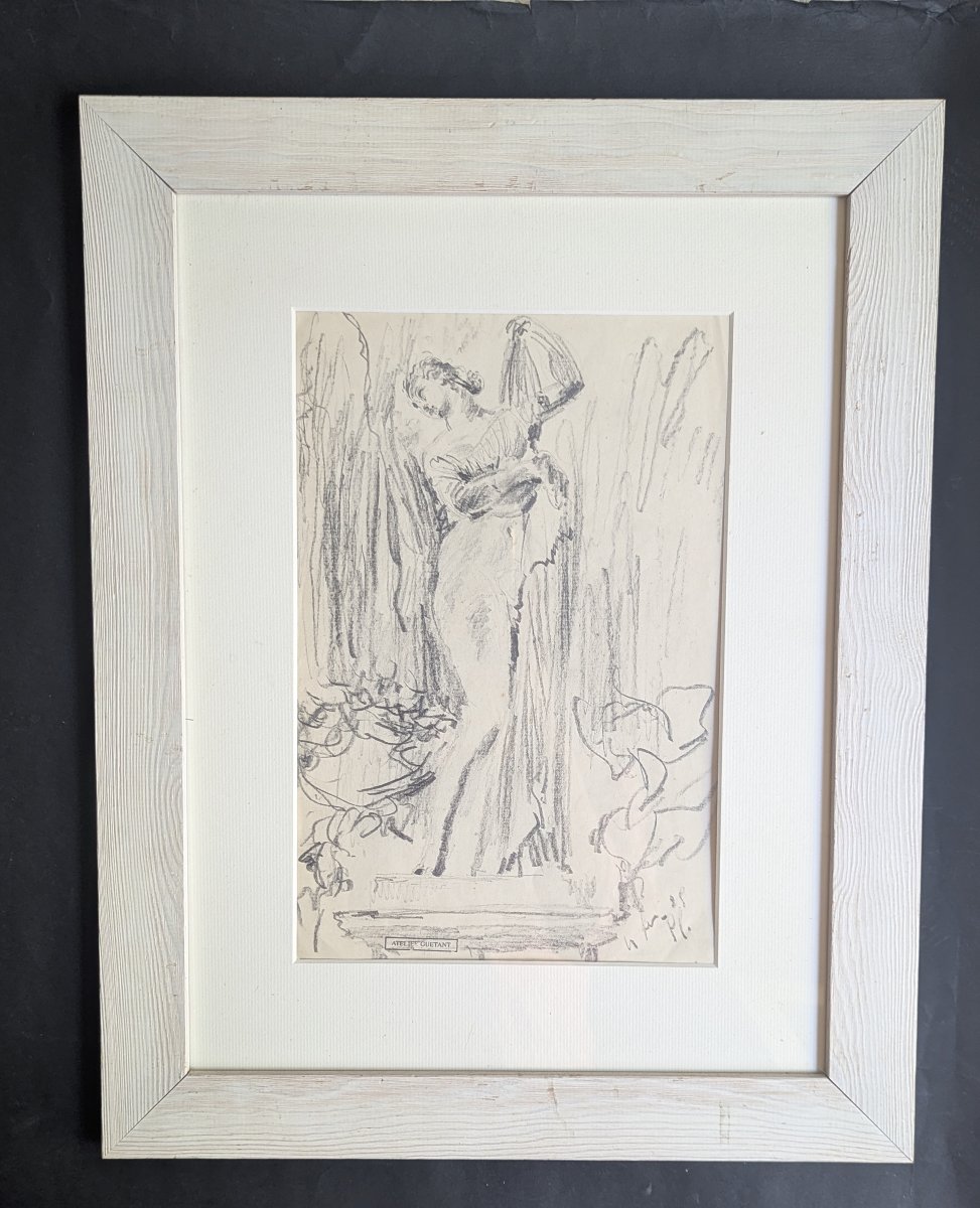 Gustave Guétant Etude de femme dessin encadré sous verre-photo-3
